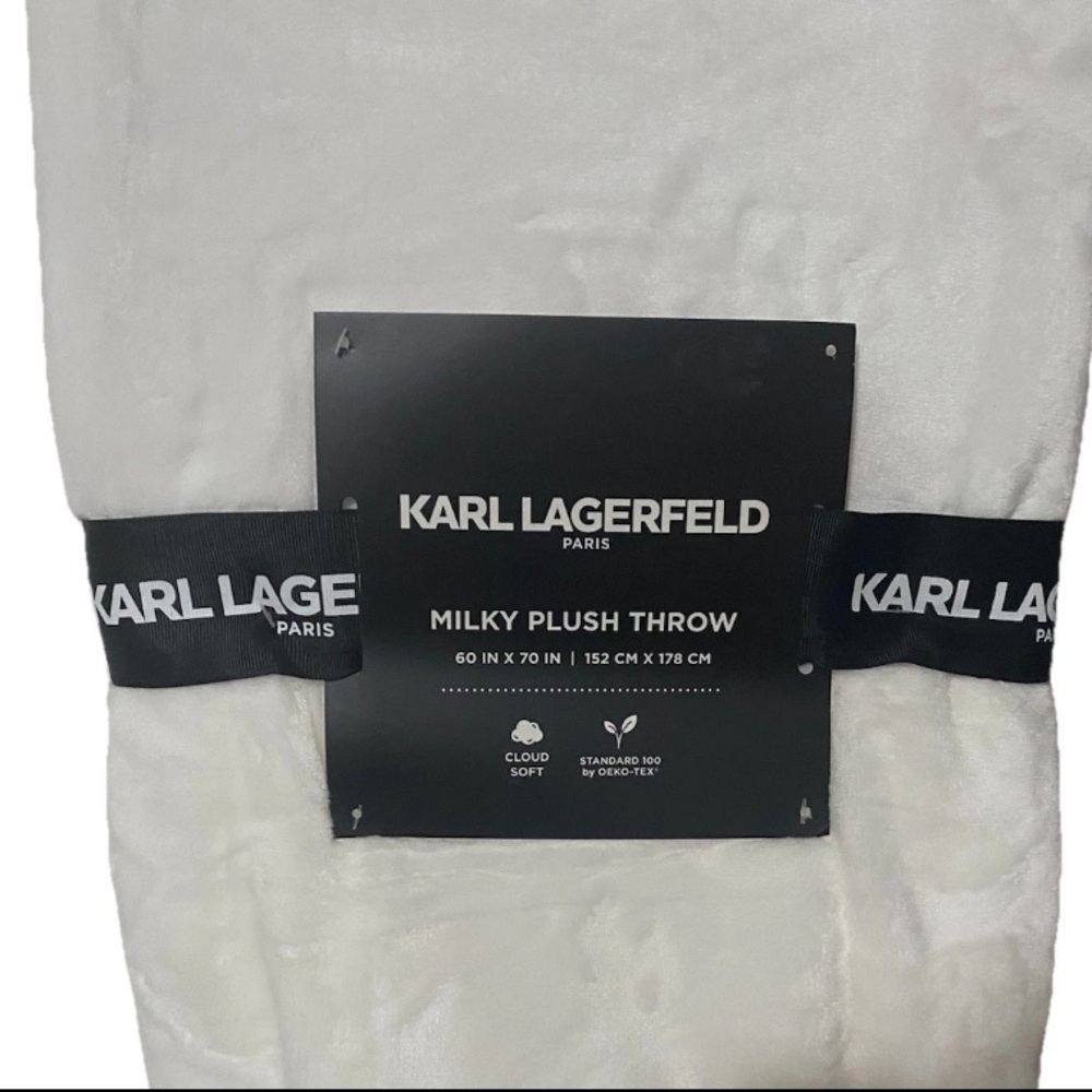 Karl Lagerfeld Paris White Milky Plush Throw Blanket 60 x 70 inches Brand New